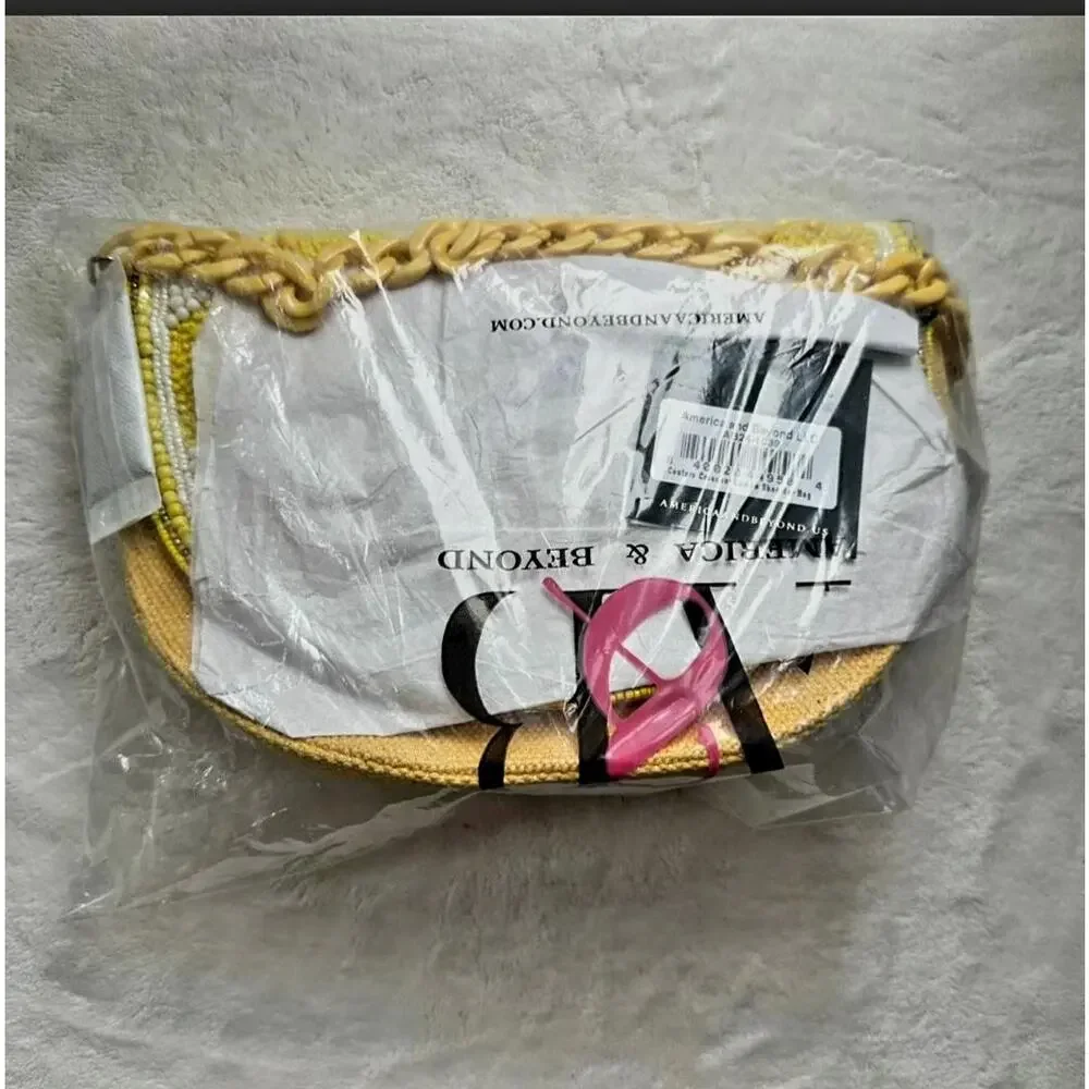 🍋 America & Beyond NWT Beaded Lemon Crescent Bag – Statement Shoulder Purse - Picture 5 of 10